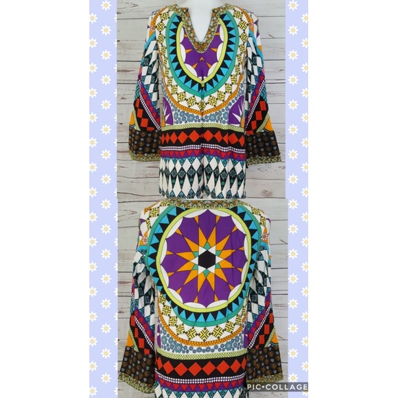 Hippie Boho Embroidered tunic psychedelic top S Taka wear - Picture 2 of 8
